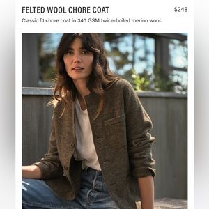 Buck Mason Felted Wool Chore Coat, Women’s Small, Marled Coastal Bluff color.